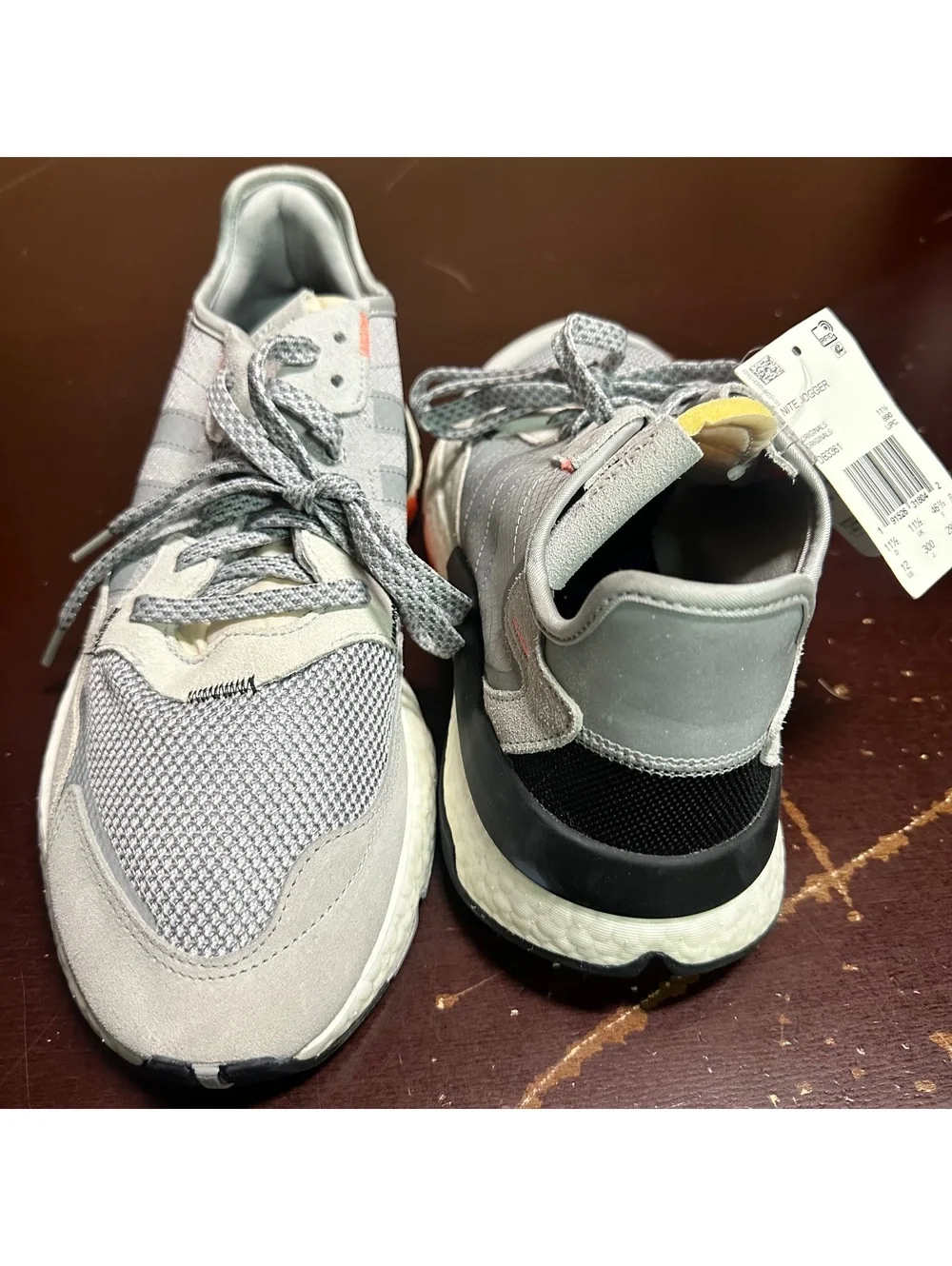 Adidas Nite Men's Joggers Size 12 Grey Orange Sneakers DB2808 Boost Runnings